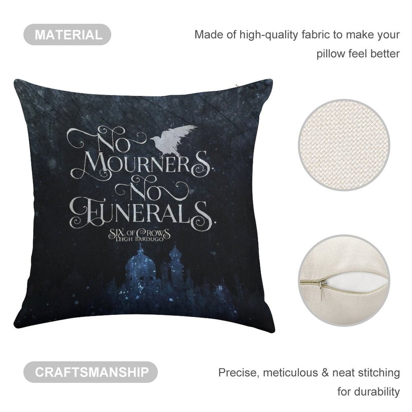 Six of Crows, No Mourners No Funerals, Kaz Brekker Linen Throw Pillow Cover