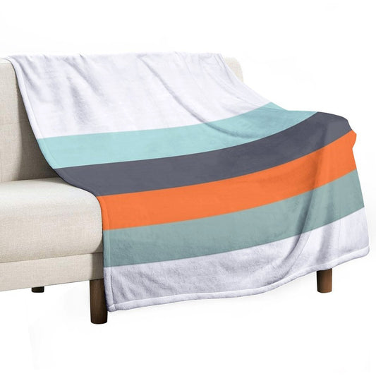 Low Stripe White & Blue Color Block Pattern Throw Blanket