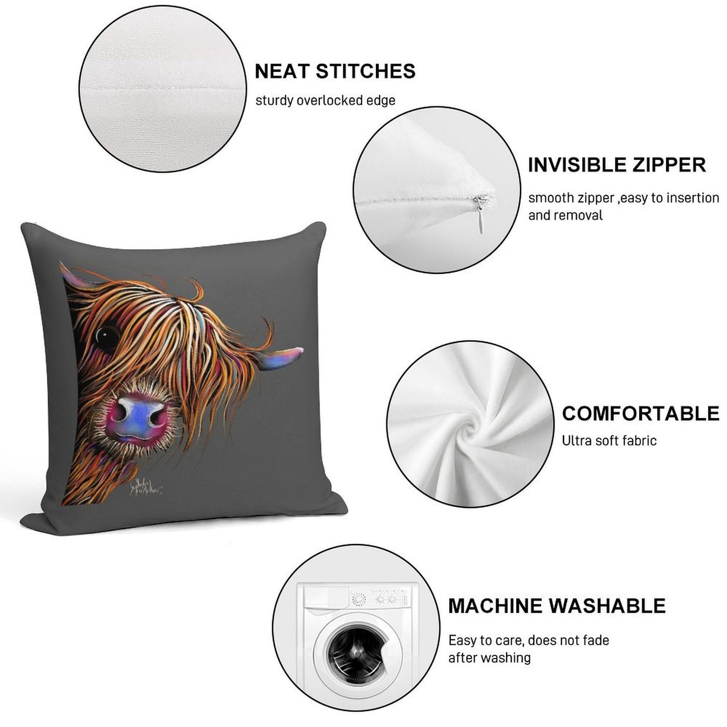 HiGHLaND CoW PRiNT SCoTTiSH ' SuGaR LuMP ON GReY ‘ BY SHiRLeY MacARTHuR Soft Anti-Pilling Throw Pillow