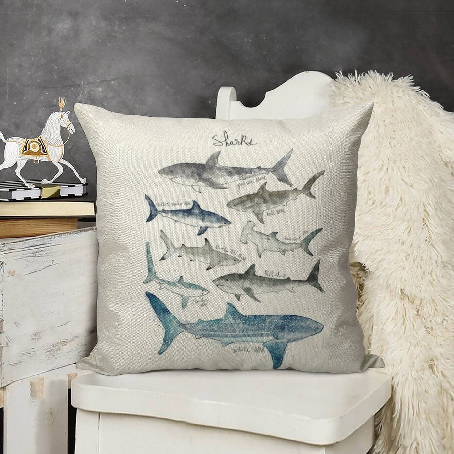 Sharks Linen Throw Pillow Cover