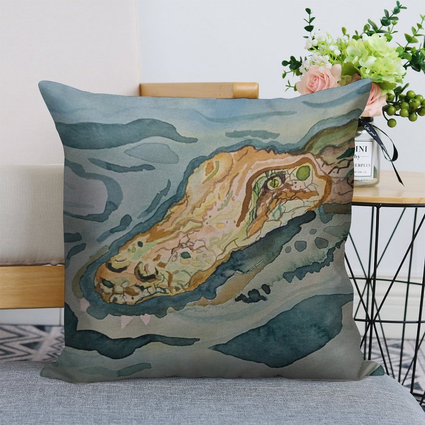 Moe's Gator Linen Throw Pillow Cover