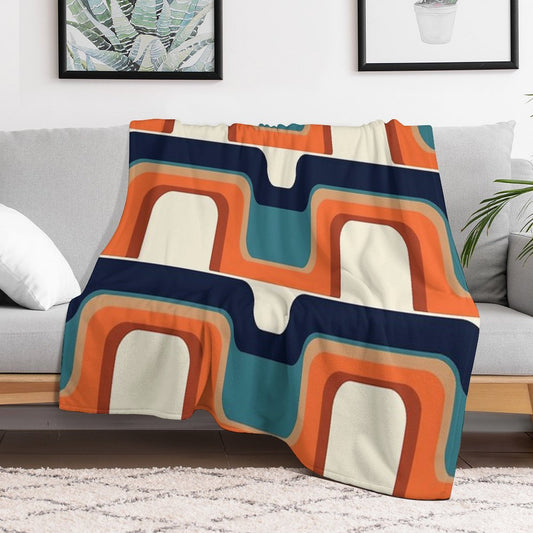 Mid-Century Modern Meets 1970s Orange & Blue Throw Blanket