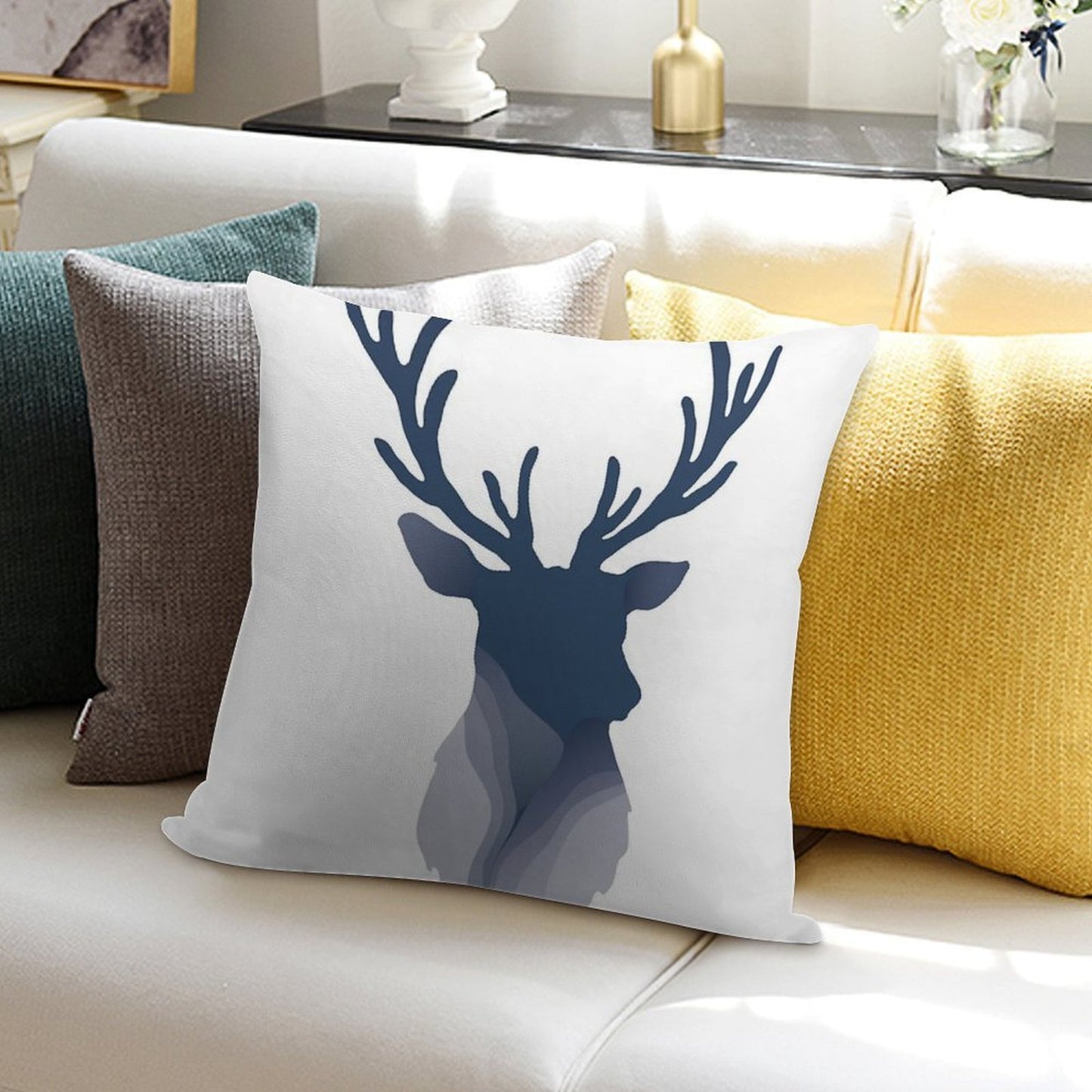 Abstract Navy Blue Deer Head Soft Warmth Comfort Throw Pillow