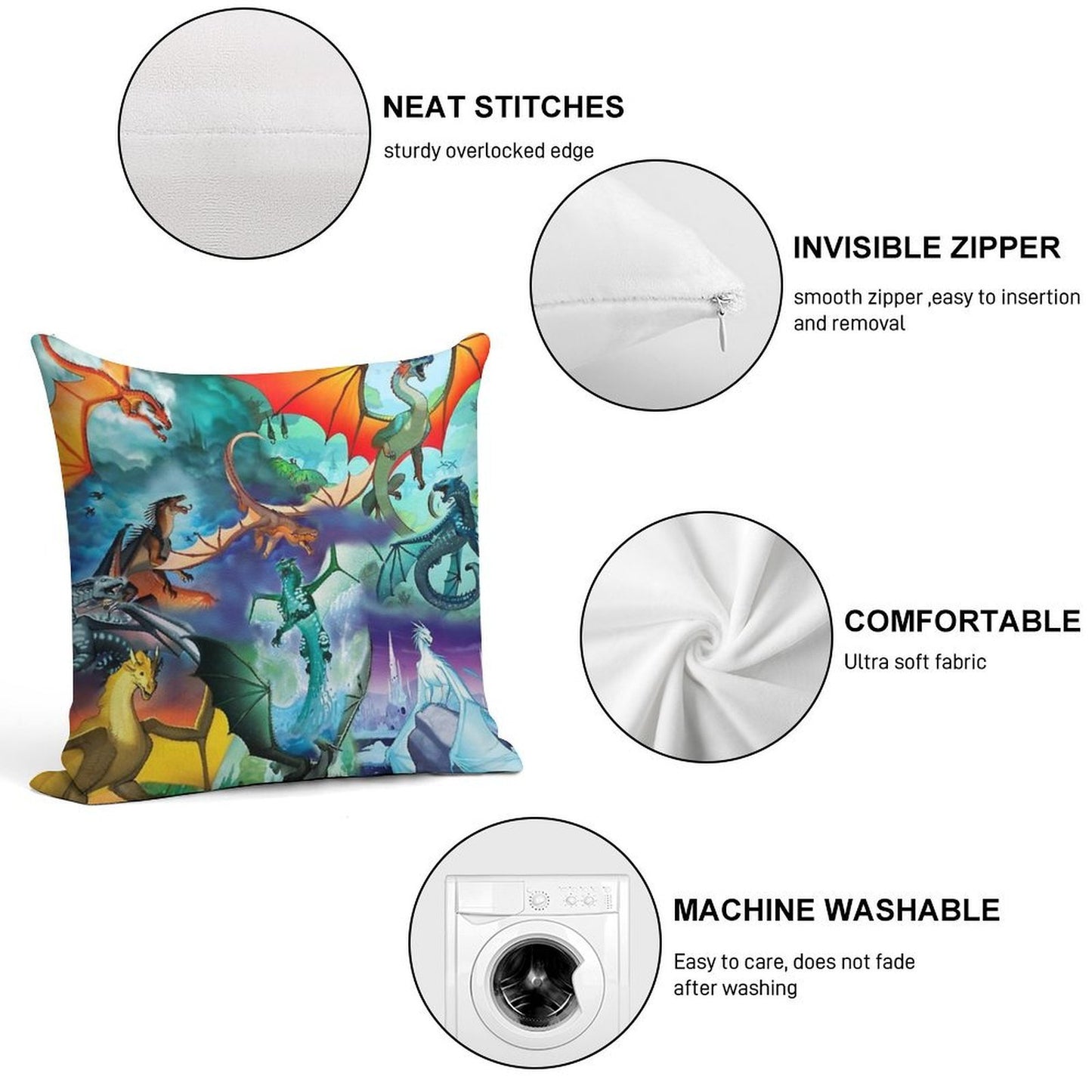 Wing of Fire All Dragon Pattern Background Soft Anti-Pilling Throw Pillow