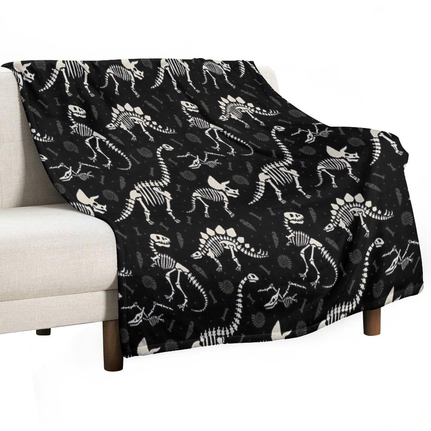 Dinosaur Fossils in Black Throw Blanket