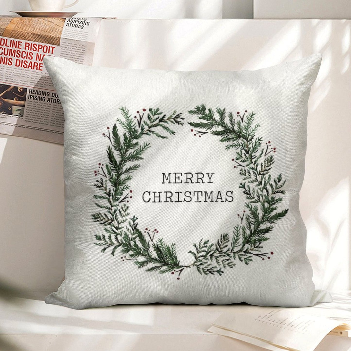 Simple Merry Christmas Linen Throw Pillow Cover