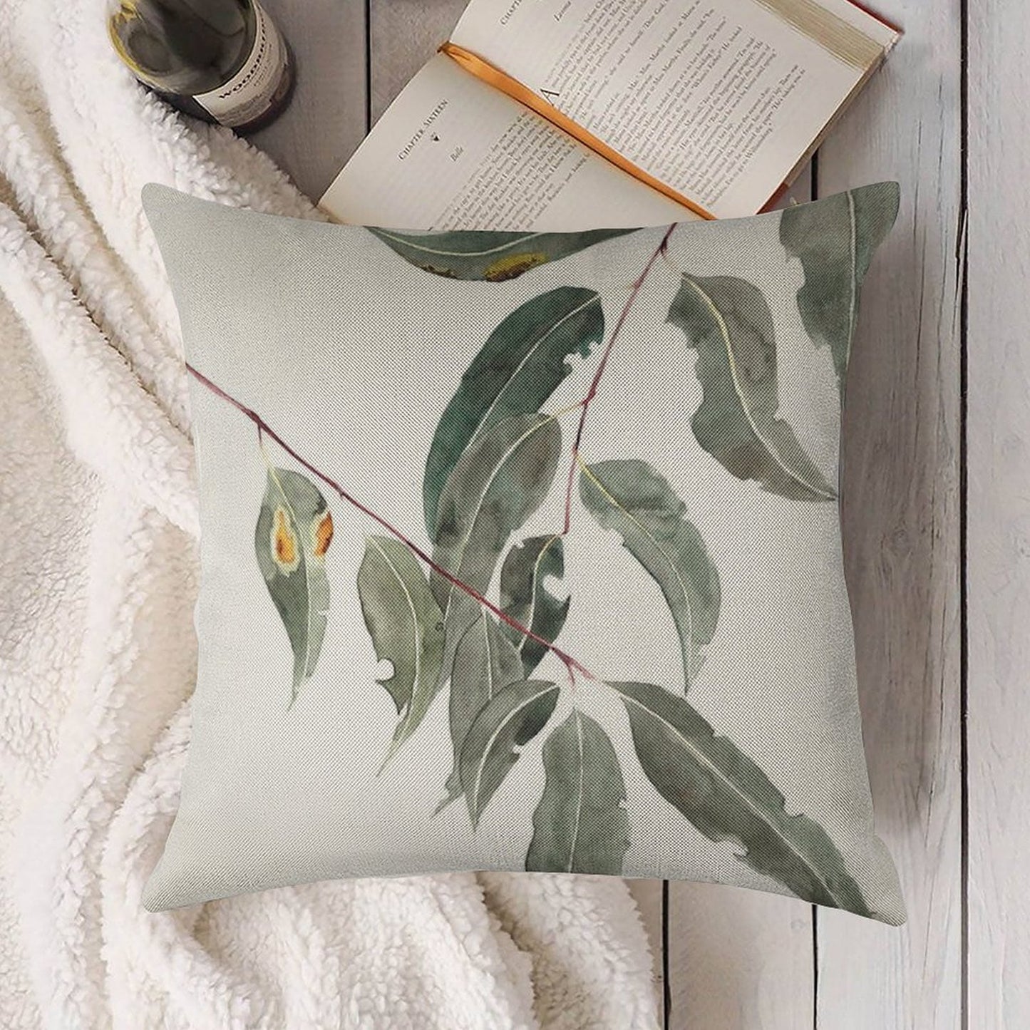 Gum Leaves Watercolour Australian Native Linen Throw Pillow Cover