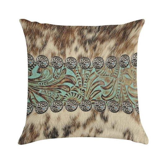 Rustic Brown Beige Teal Western Country Cowboy Fashion Soft Reinforced Edging Throw Pillow
