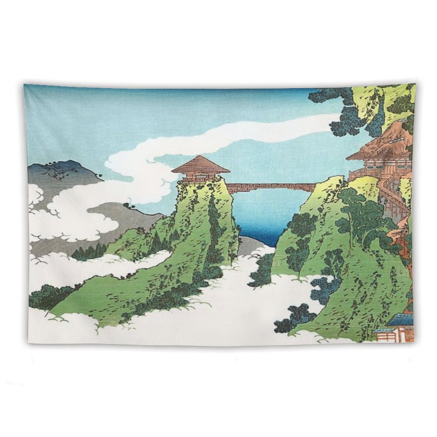 The Hanging-cloud Bridge at Mount Gyodo Near Ashikaga by Katsushika Hokusai Tapestry