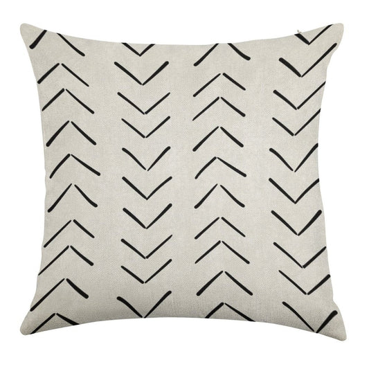 Boho Big Arrows in White And Black Linen Throw Pillow Cover