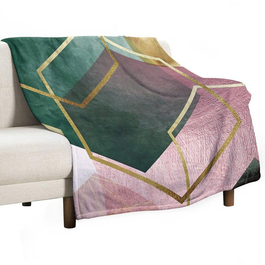 Emerald Green And Pink Geo No 1 Throw Blanket