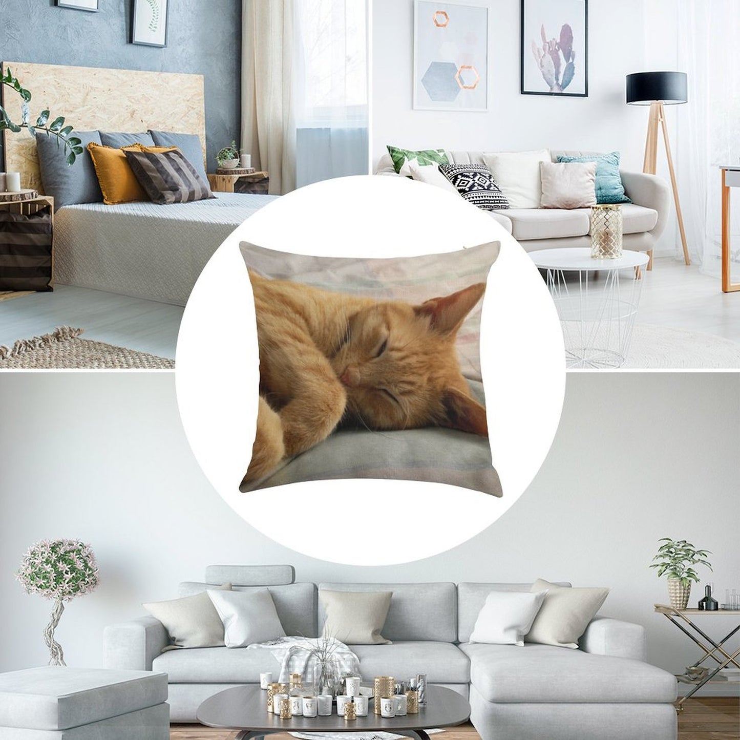 Ginger Cat Sleeping Linen Throw Pillow Cover