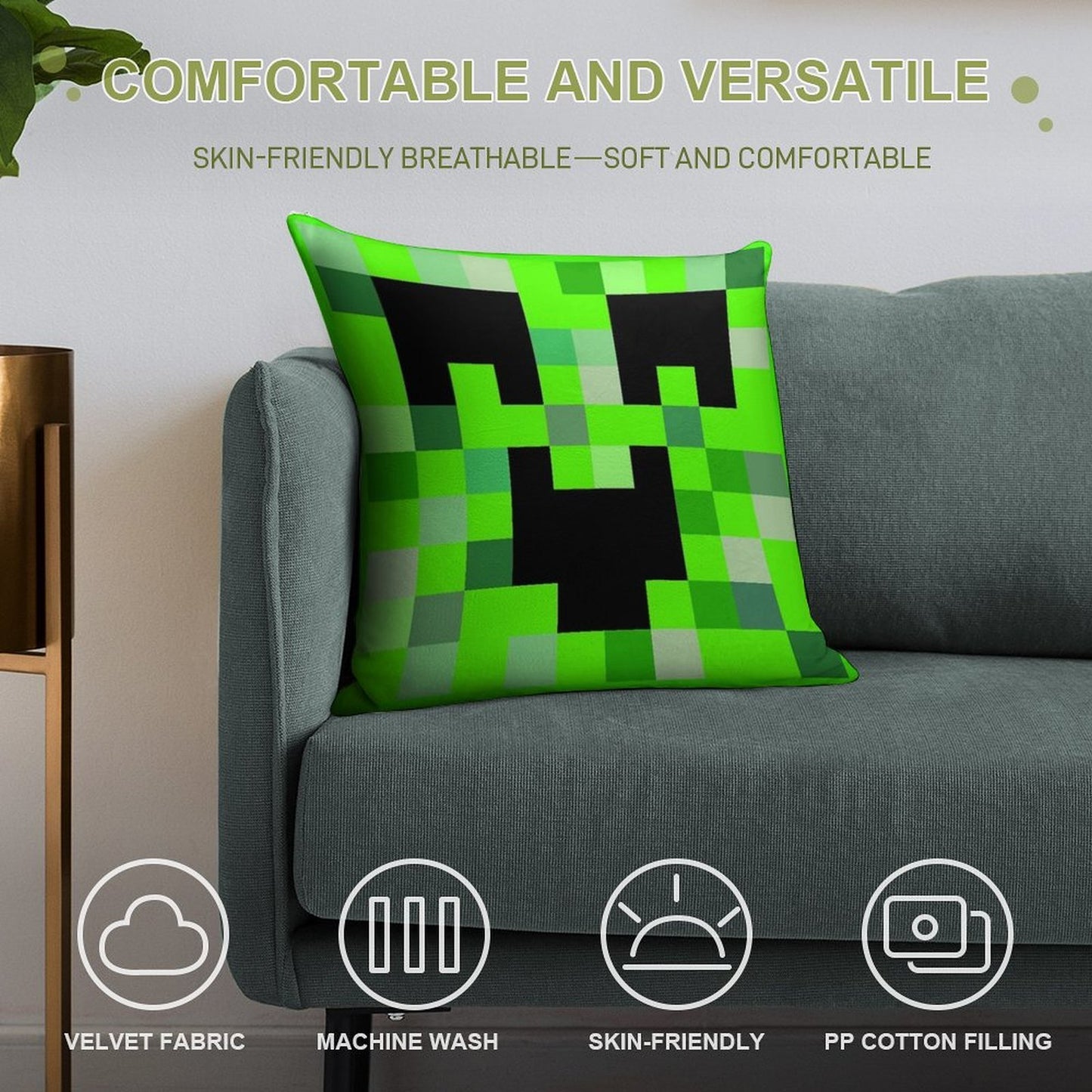 Kawaii Creeper Soft Bedroom Essential Throw Pillow