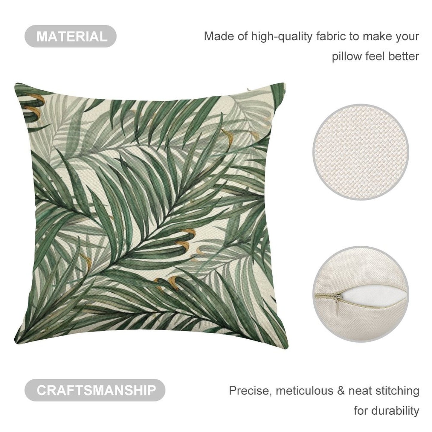Palm Leaves Linen Throw Pillow Cover