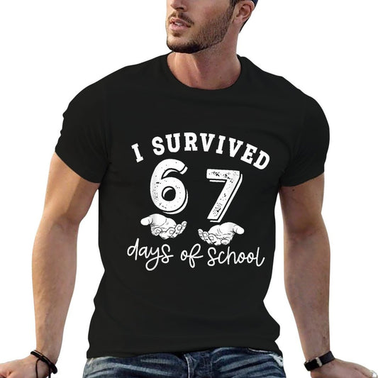 I Survived 67 Days of School Funny 67 Teachers Students Meme Polyester Blend T-Shirt