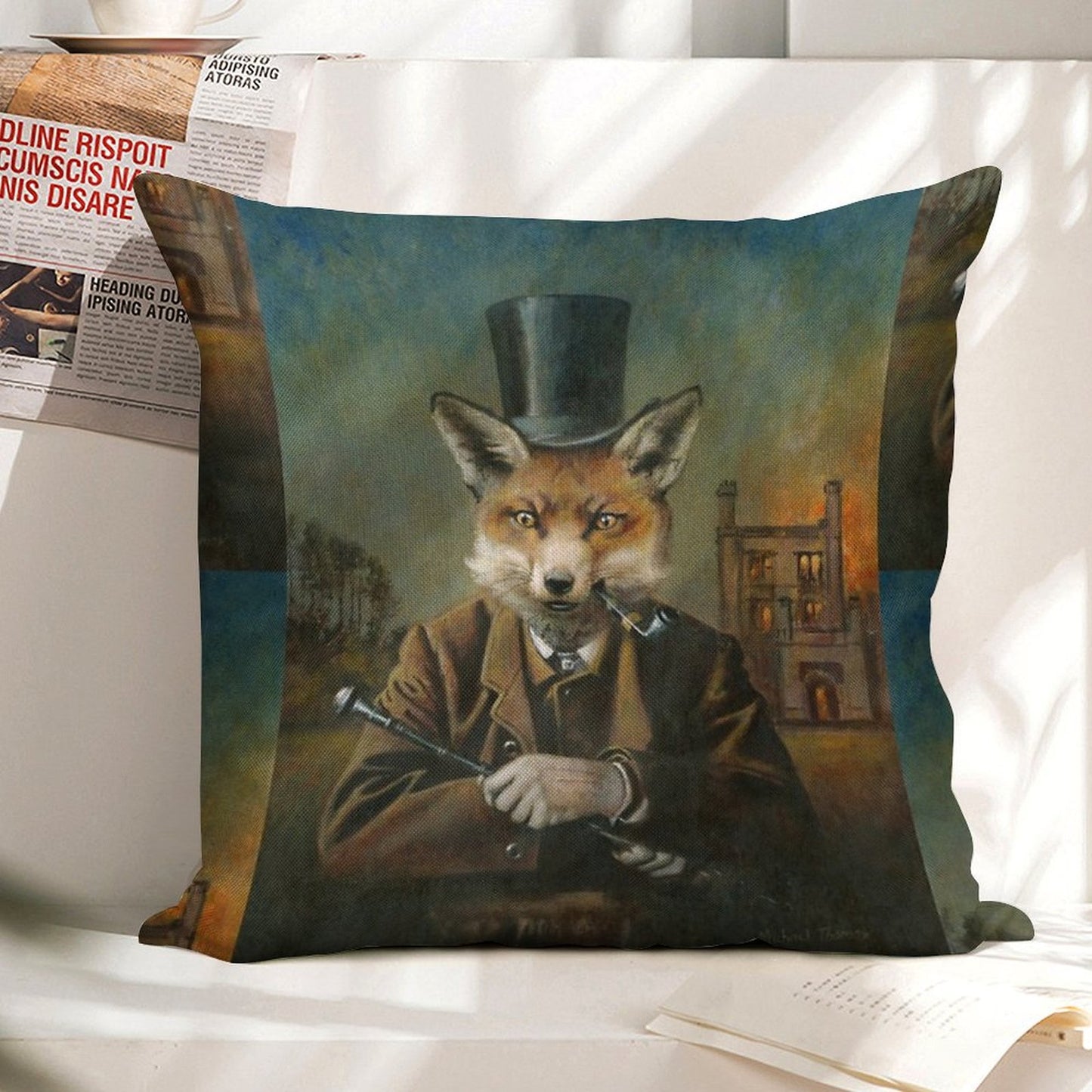 The Dapper Fox Linen Throw Pillow Cover
