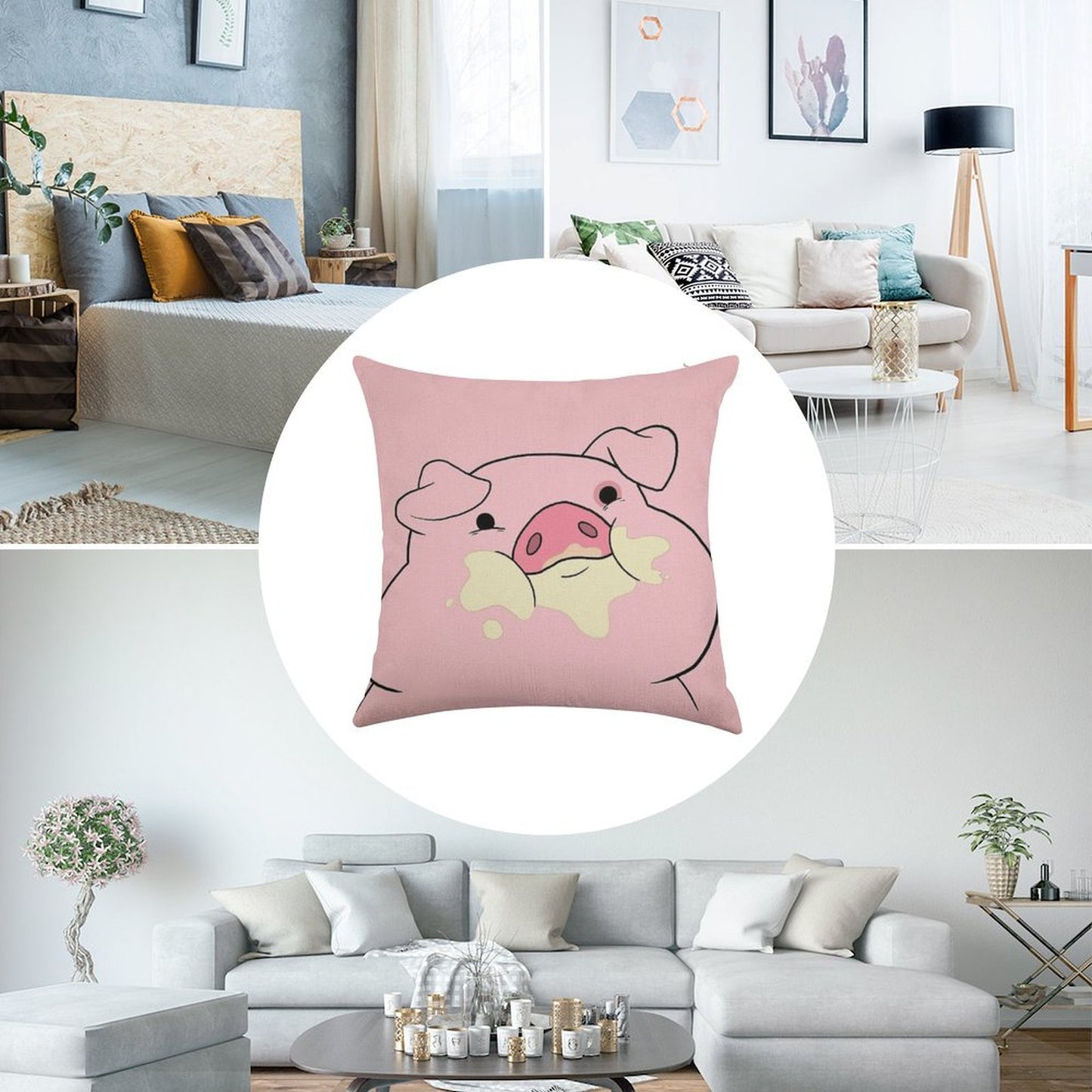 Waddles The Pig From Gravity Falls Linen Throw Pillow Cover