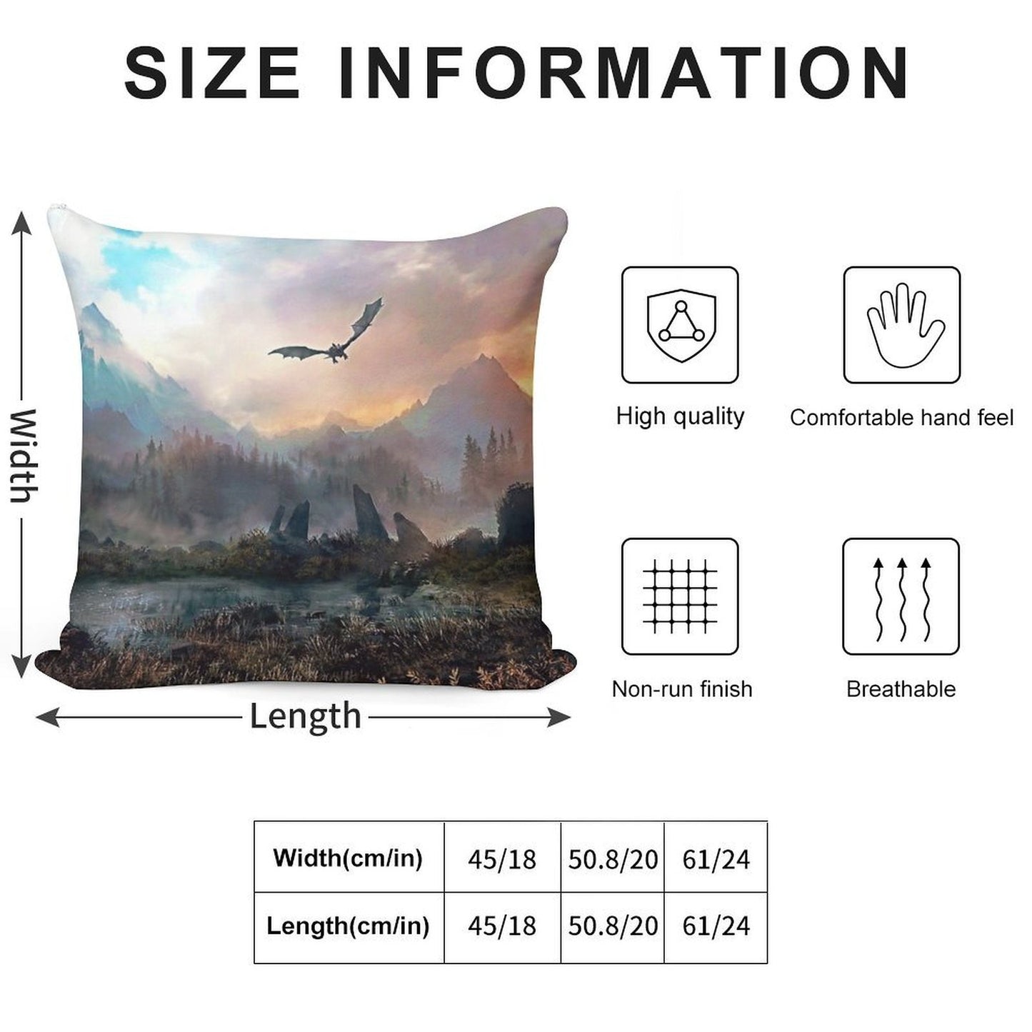 Dragon Mountain Soft Hidden Zipper Throw Pillow
