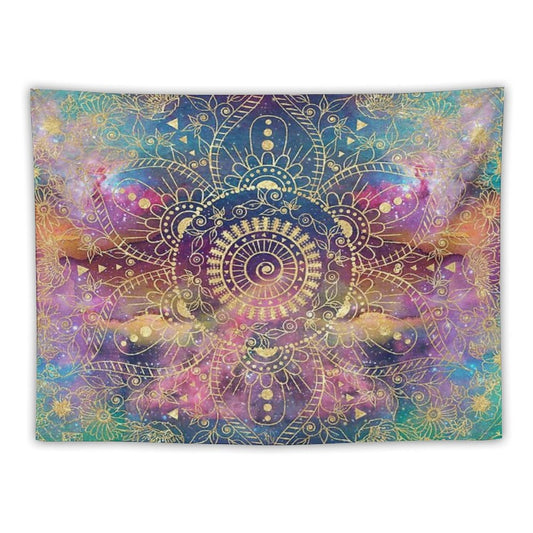 Gold Mandala Watercolor Colorful Nebula Tapestry