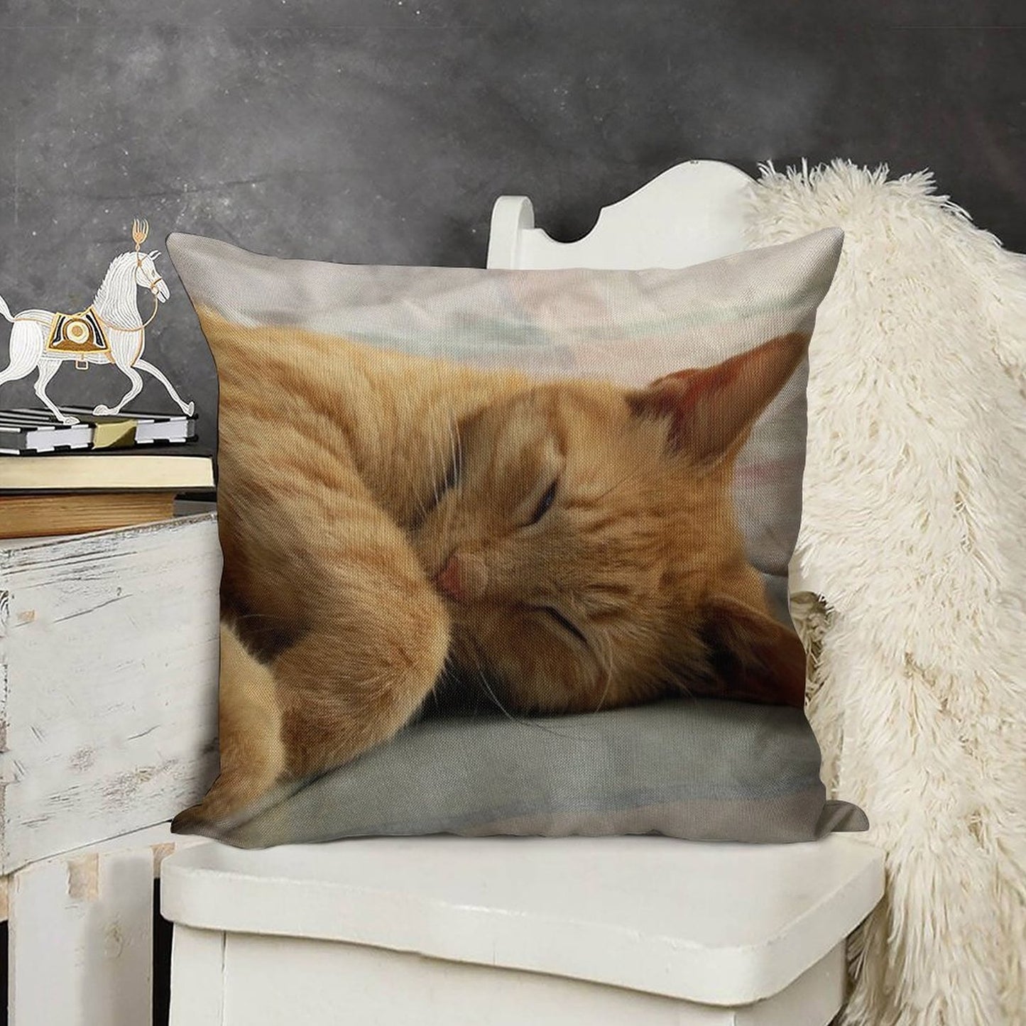 Ginger Cat Sleeping Linen Throw Pillow Cover