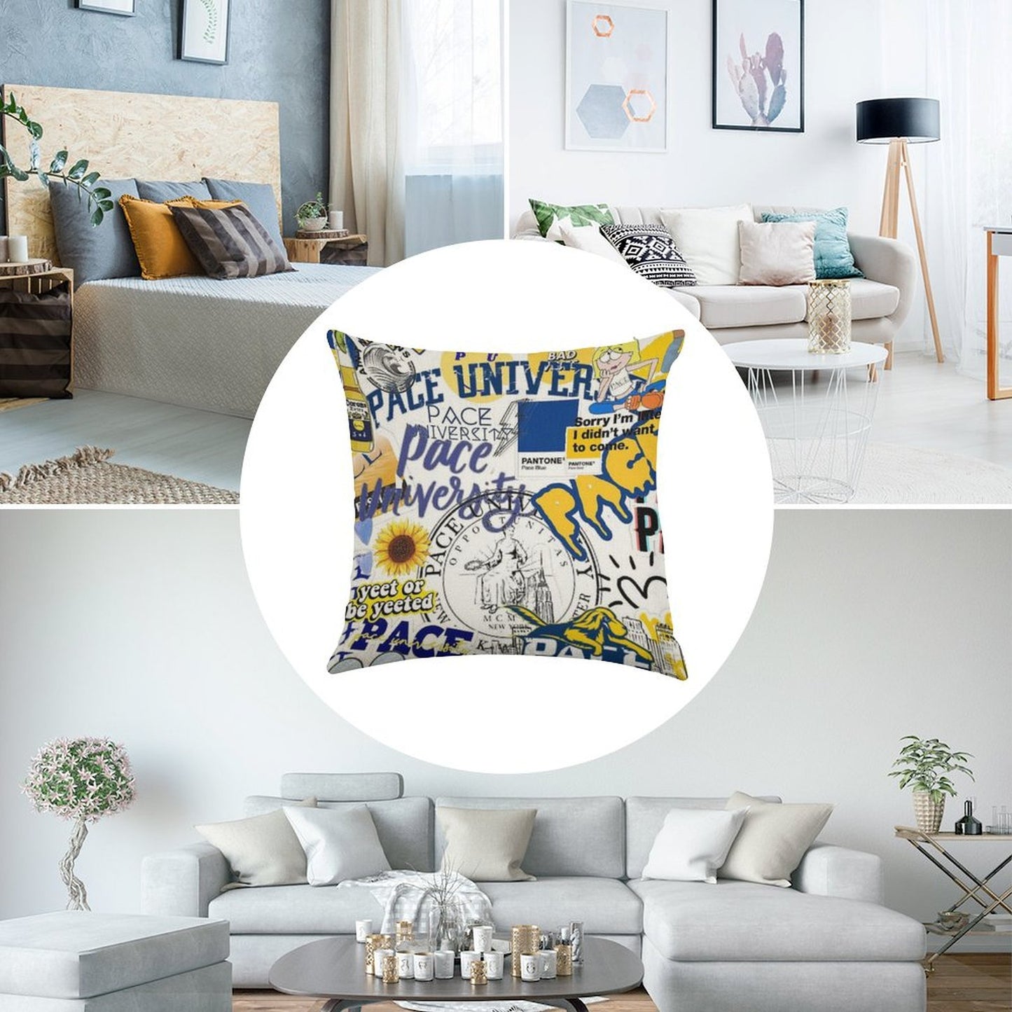 Pace University Collage Artwork Linen Throw Pillow Cover