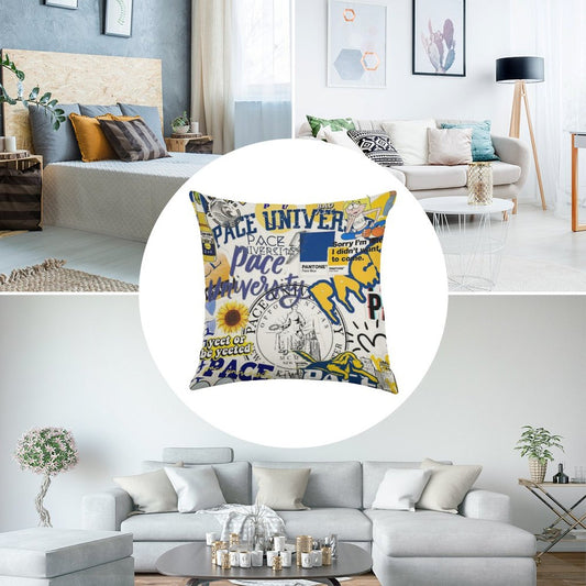 Pace University Collage Artwork Linen Throw Pillow Cover