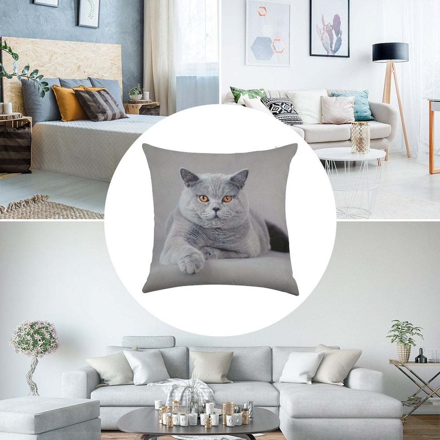 British Shorthair Cat Portrait Linen Throw Pillow Cover