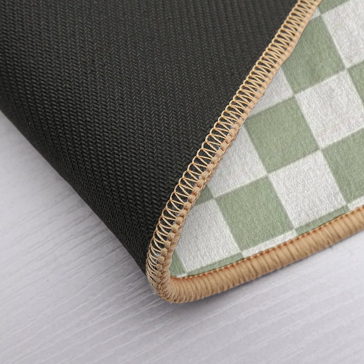 Checkerboard Mini Check Pattern in Sage Green And Off White Bath Mat