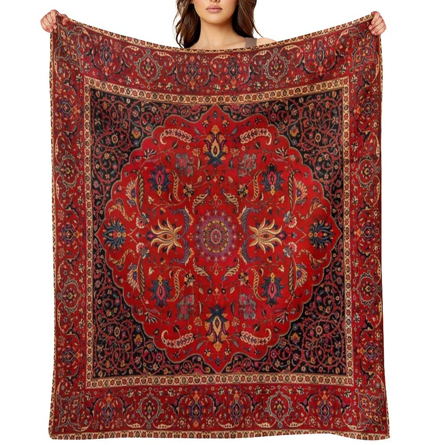 Red Persian Rug Throw Blanket