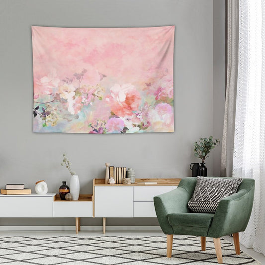 Pastel Blush Watercolor Ombre Floral Watercolor Tapestry