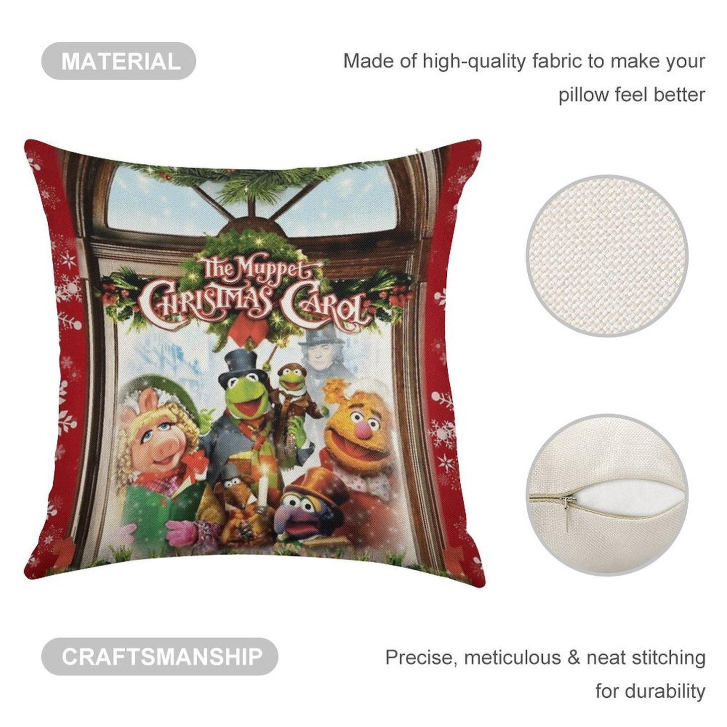 The Muppet Christmas Carol Linen Throw Pillow Cover
