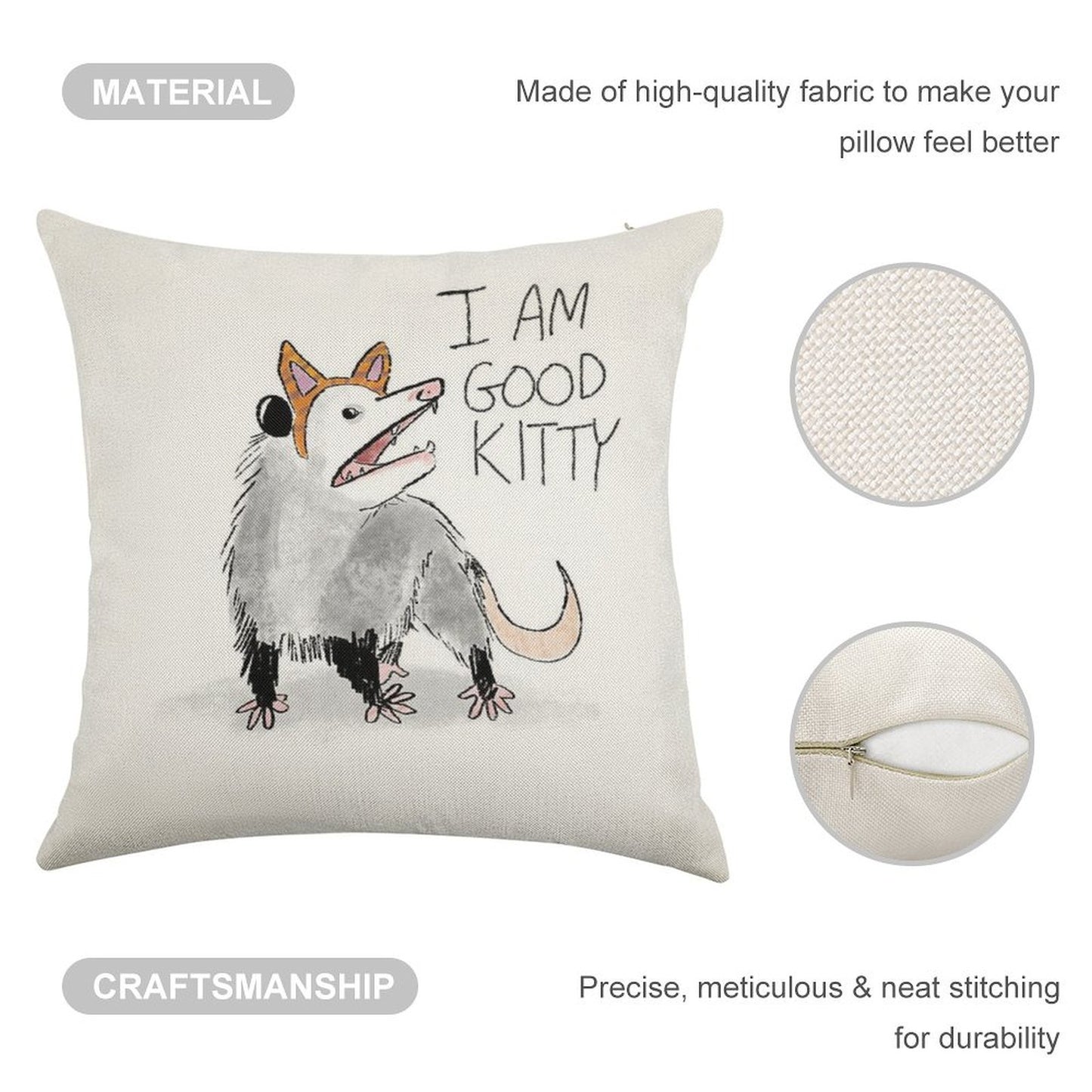I AM GOOD KITTY Design Linen Throw Pillow Cover