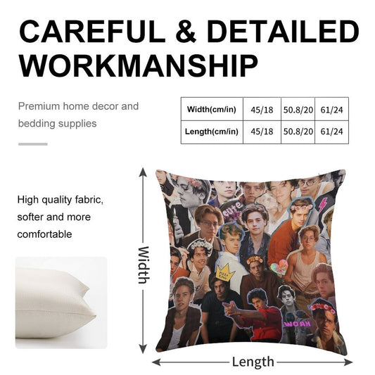 Cole Sprouse Collage Linen Throw Pillow Cover