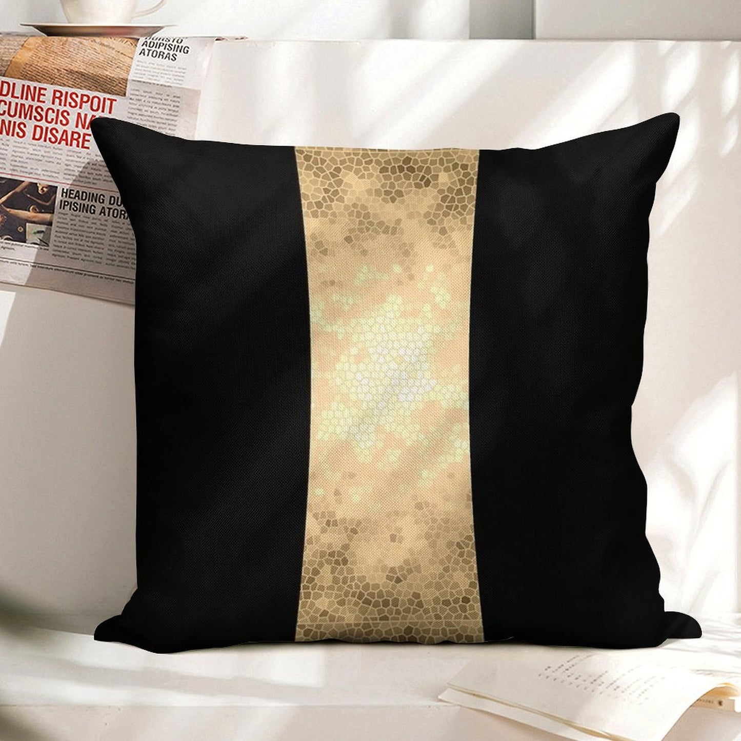 Elegant Gold And Black Design Linen Throw Pillow Cover