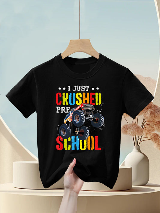 I Just Crushed Preschool Graduation Toddler Monster Truck Kids T-Shirt