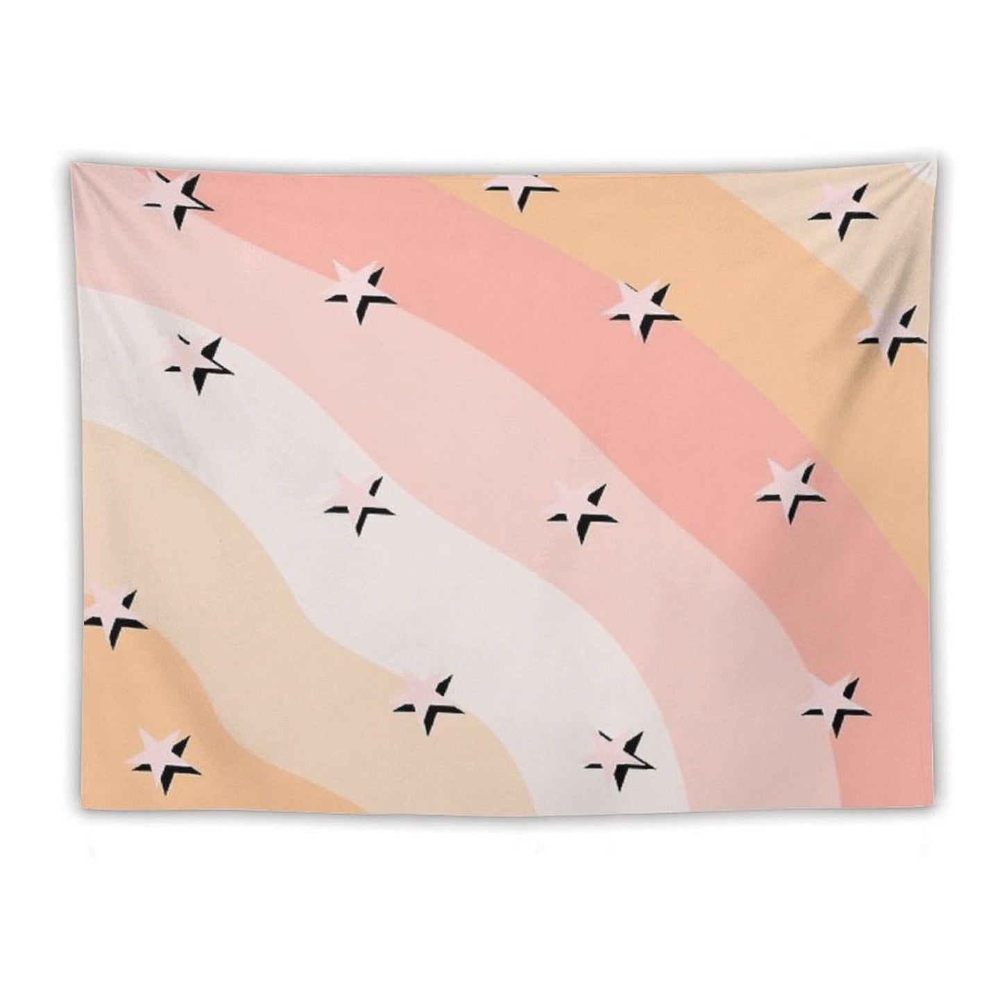 Peach Clouds & Stars Striped Pattern Tapestry