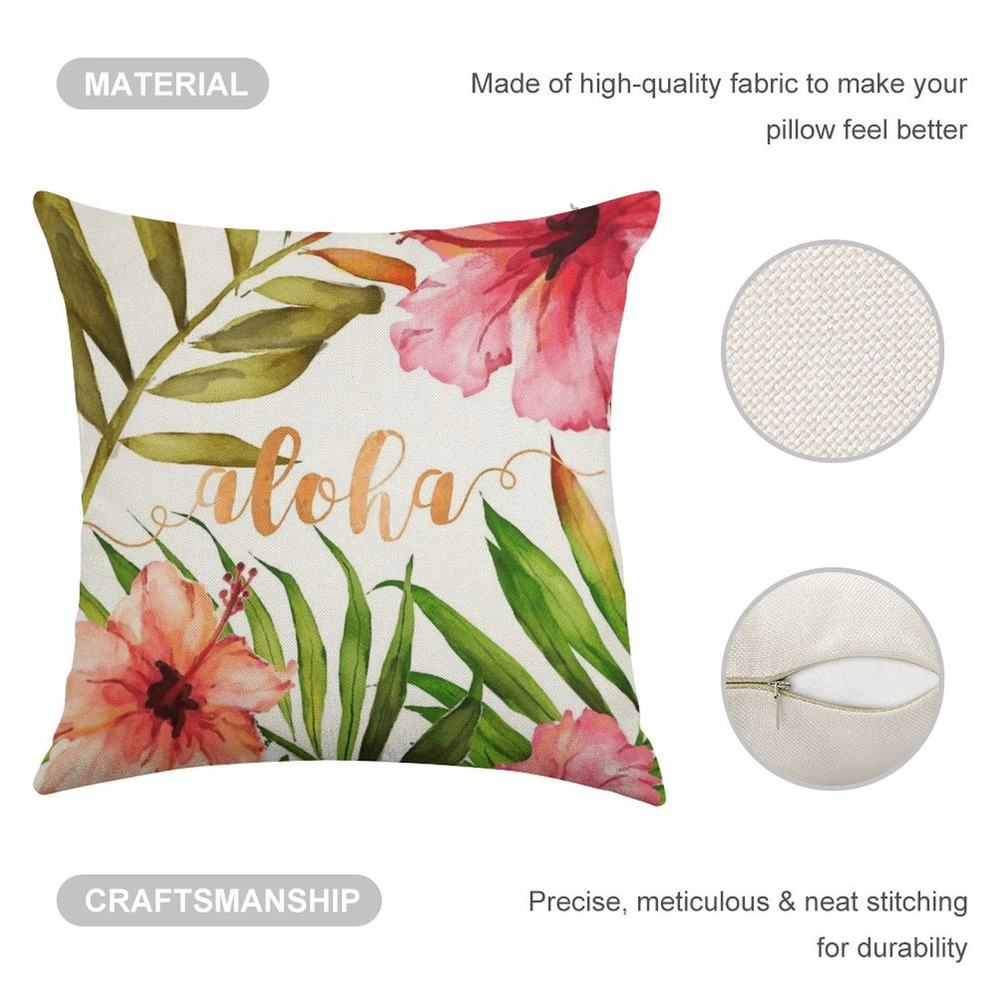 Aloha Tropical Hawaiian Floral Watercolor Linen Throw Pillow Cover