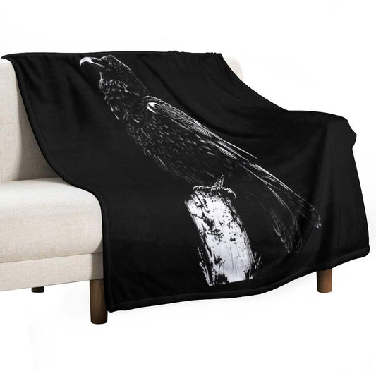 Raven #1 on Black Throw Blanket