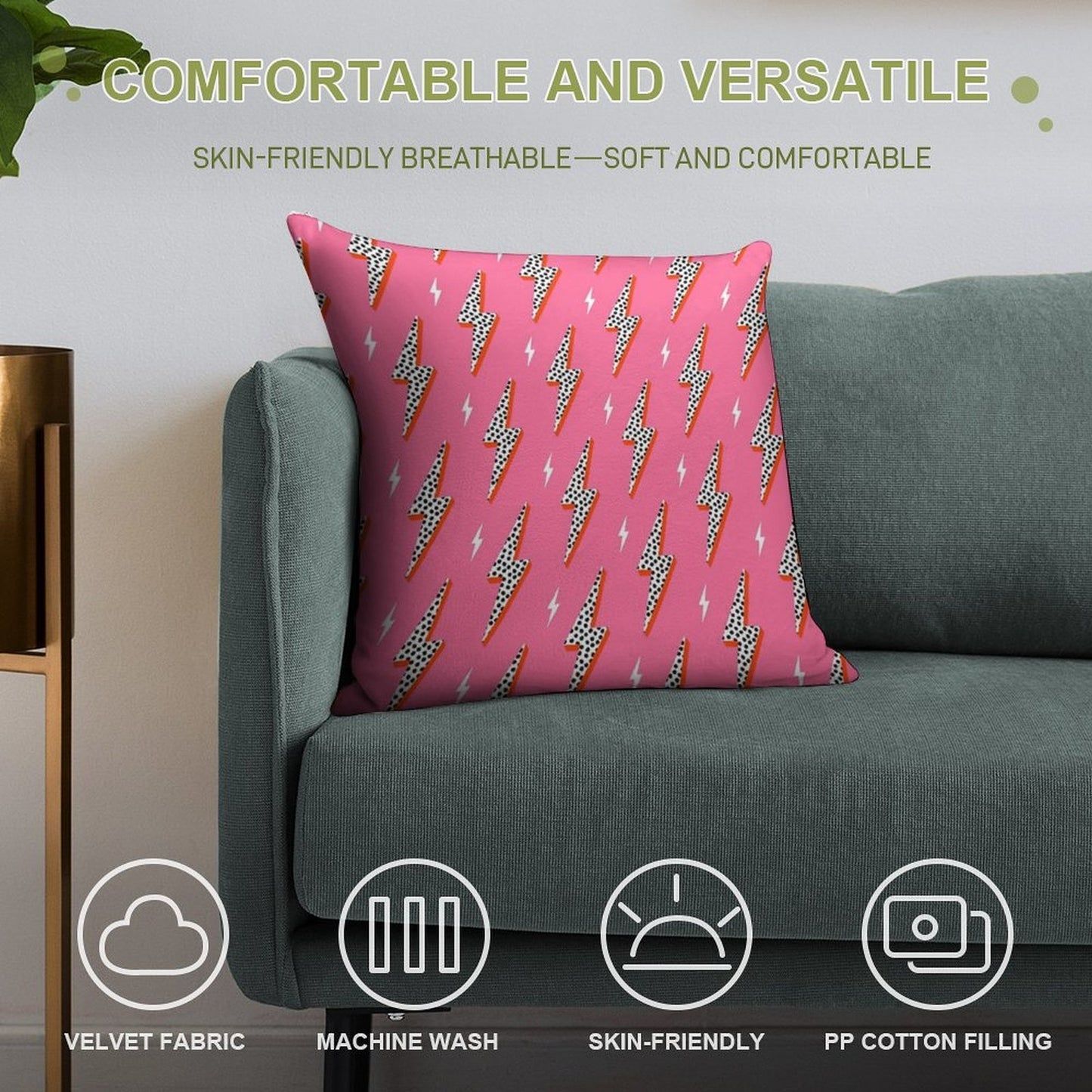 Lightning Bolt Thunder Flash Preppy Pink Soft Warmth Comfort Throw Pillow