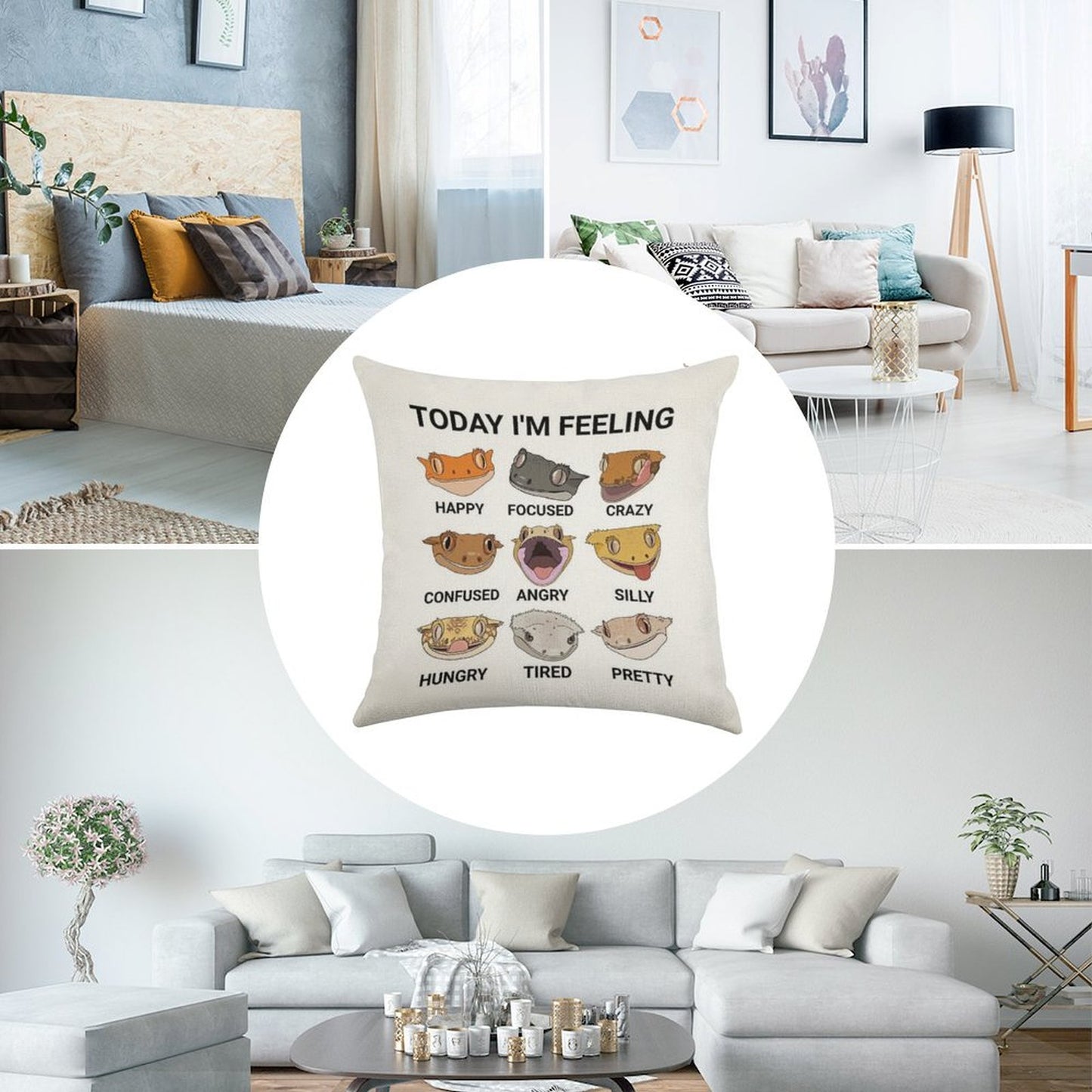 Today I'm Feeling... Crested Gecko Linen Throw Pillow Cover