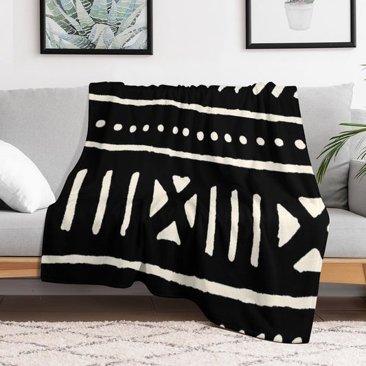 African Mud Cloth Black And White Throw Blanket