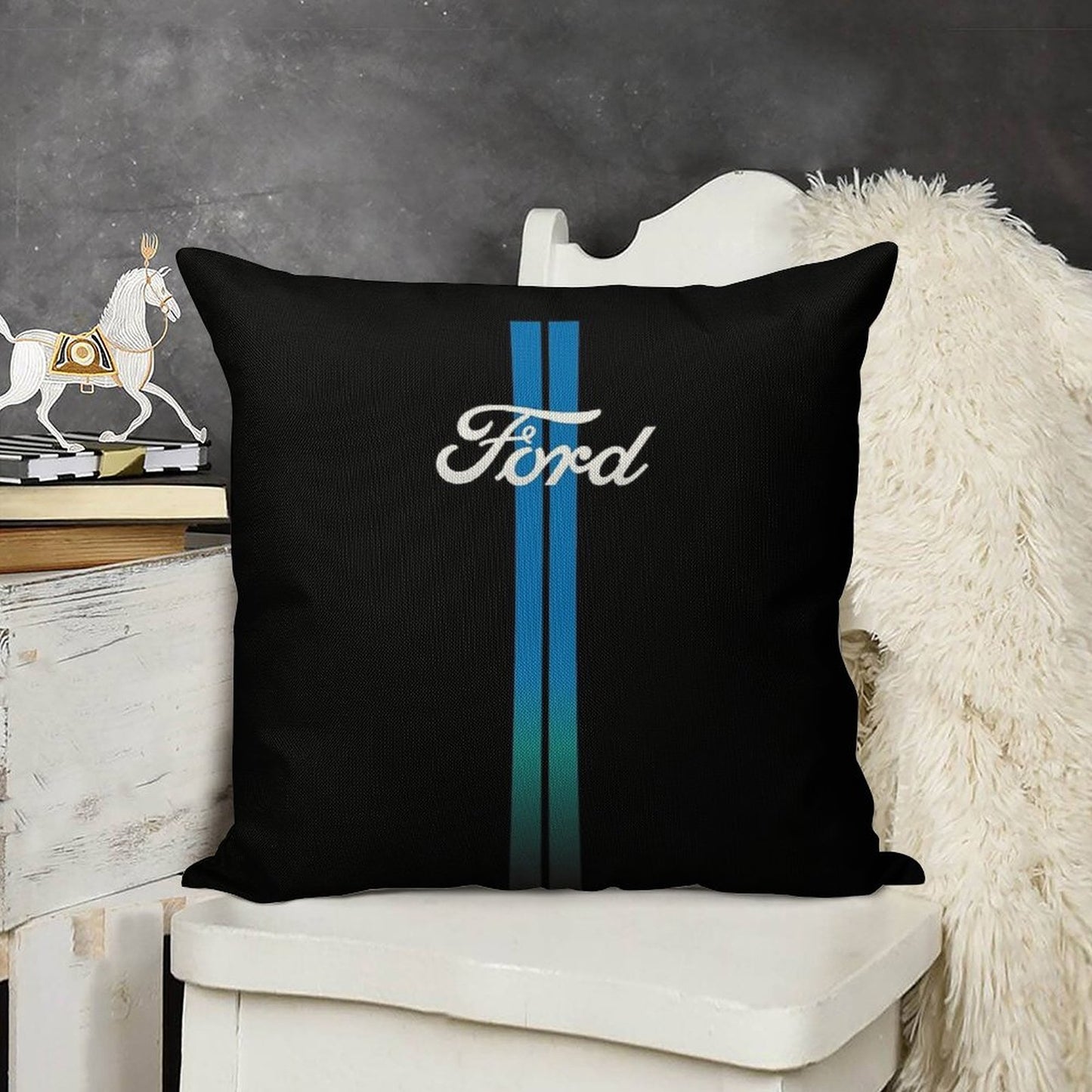 Retro Ford Stripes Linen Throw Pillow Cover