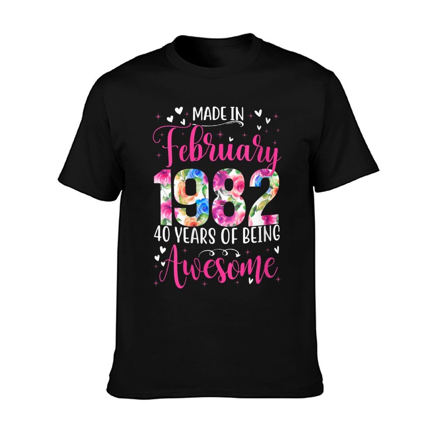 Womens 40th Birthday Floral Gift for Womens Born in February 1982 Cotton T-Shirt