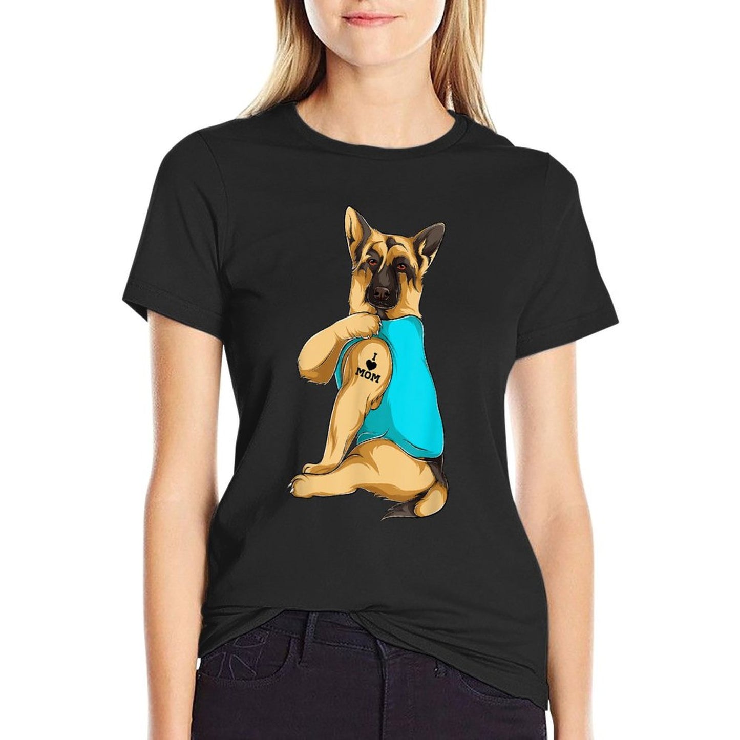 German Shepherd I Love Mom Tattoo Apparel Dog Mom Gift Women T-Shirt