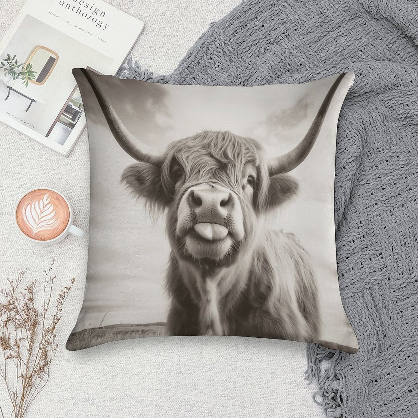 Cheeky Highland Cow Soft Bedroom Essential Throw Pillow