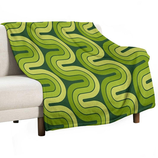 Retro Geometric Gradated Design Avocado Green Throw Blanket