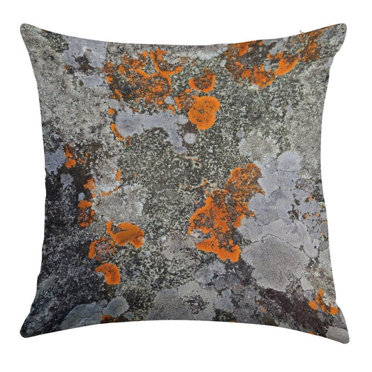 Orange And Grey Lichen Linen Throw Pillow Cover