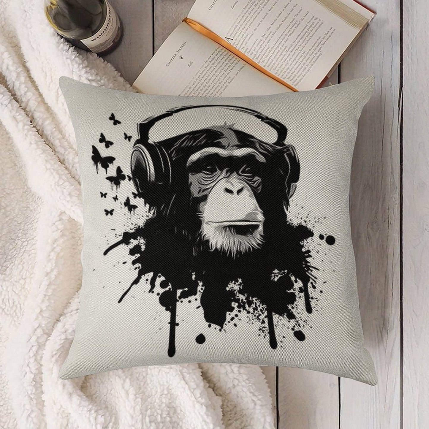 Monkey Business Linen Throw Pillow Cover