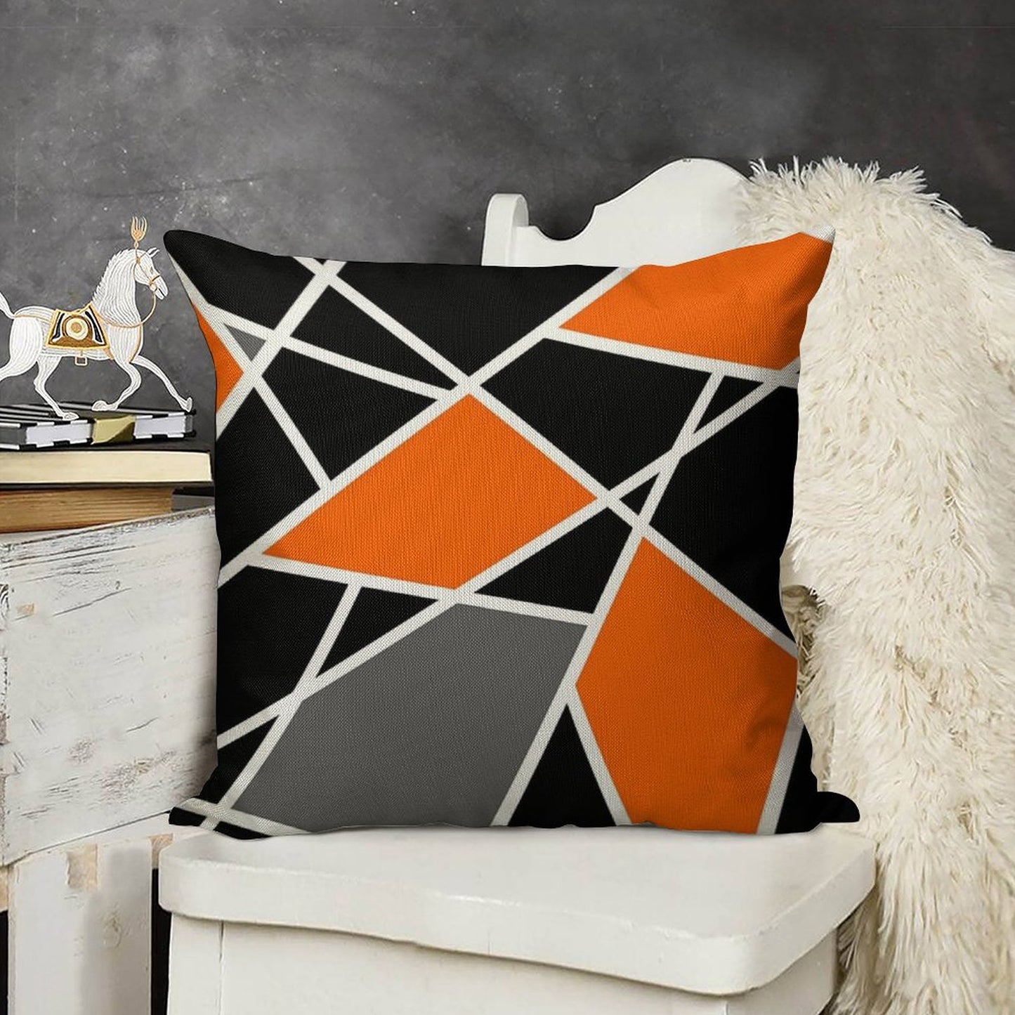 Geometric Modern Orange Pattern Linen Throw Pillow Cover