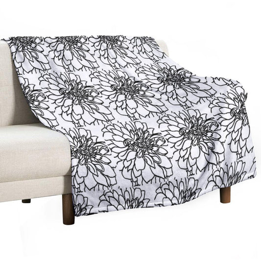 Black And White Dahlia with A Little Bee Throw Blanket